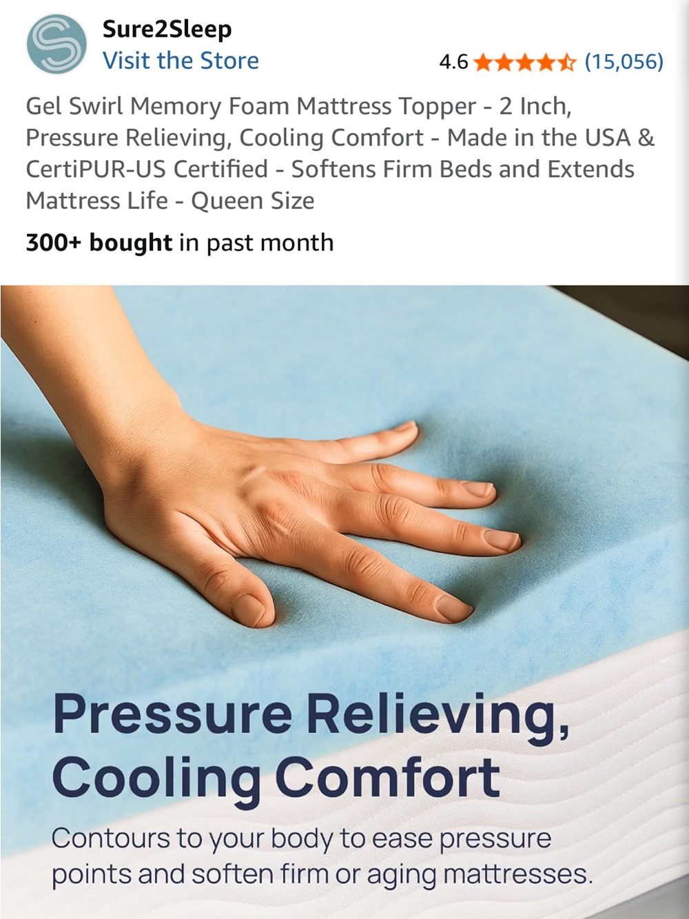 Gel Swirl Memory Foam Mattress Topper - Light Blue Cooling Comfort - Picture 2 of 6